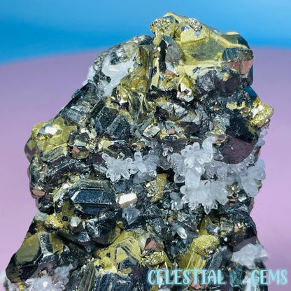 Chalcopyrite, Galena + Quartz Medium Cluster Specimen