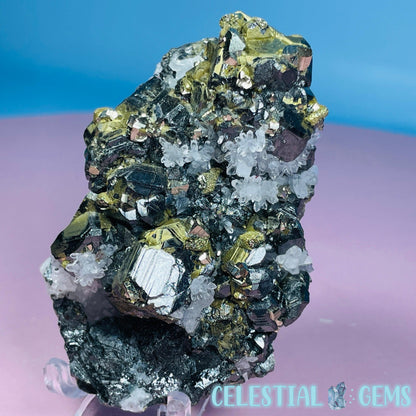 Chalcopyrite, Galena + Quartz Medium Cluster Specimen