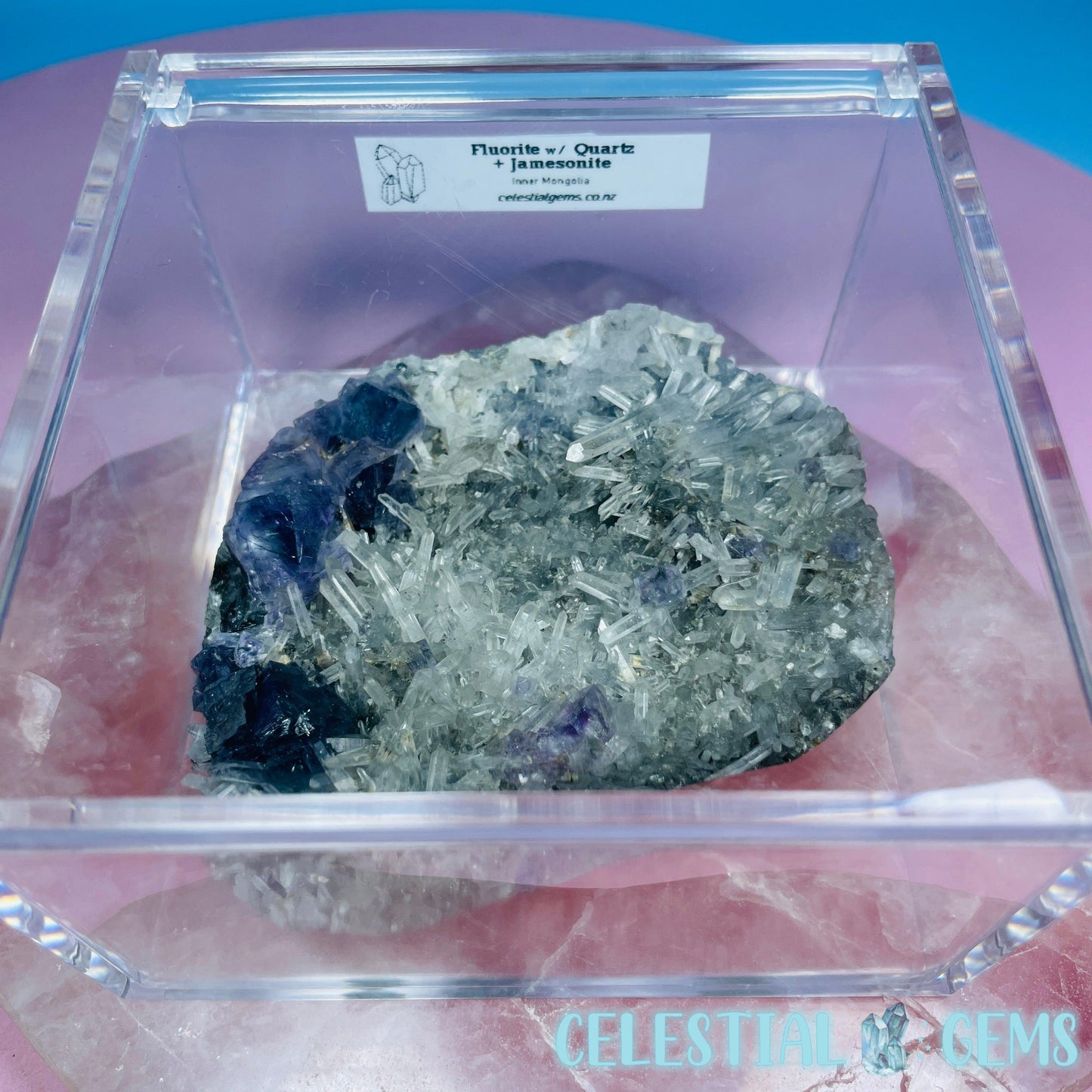 VERY RARE Inner Mongolia Colour-Zoned Fluorite with Jamesonite + Quartz Medium Cluster Specimen