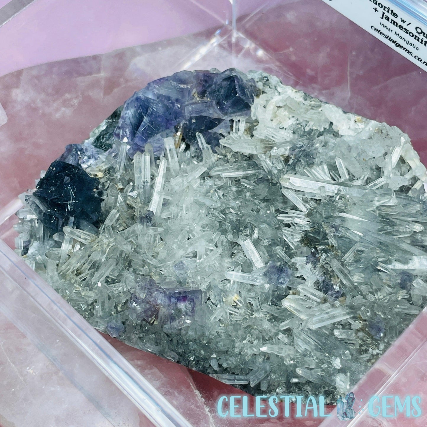 VERY RARE Inner Mongolia Colour-Zoned Fluorite with Jamesonite + Quartz Medium Cluster Specimen