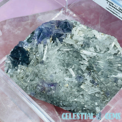 VERY RARE Inner Mongolia Colour-Zoned Fluorite with Jamesonite + Quartz Medium Cluster Specimen