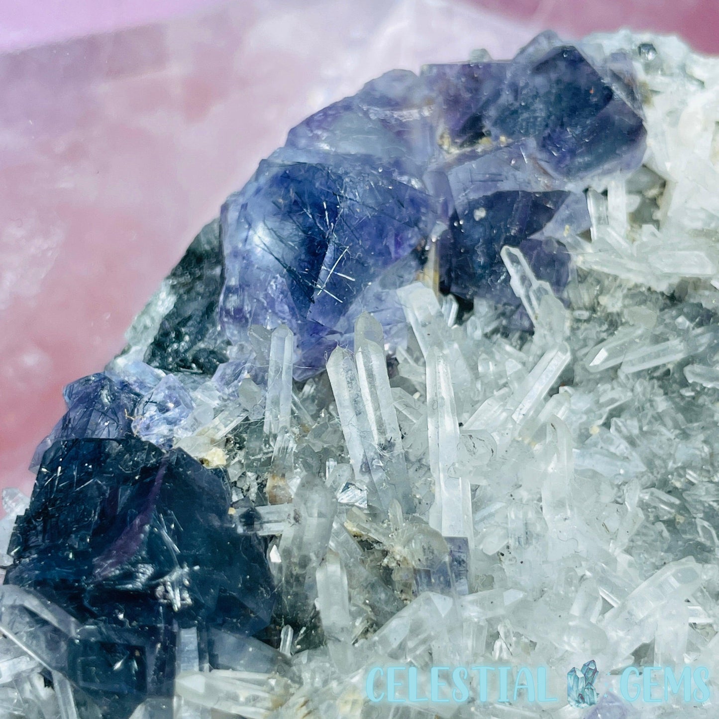 VERY RARE Inner Mongolia Colour-Zoned Fluorite with Jamesonite + Quartz Medium Cluster Specimen