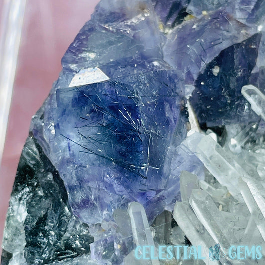 VERY RARE Inner Mongolia Colour-Zoned Fluorite with Jamesonite + Quartz Medium Cluster Specimen