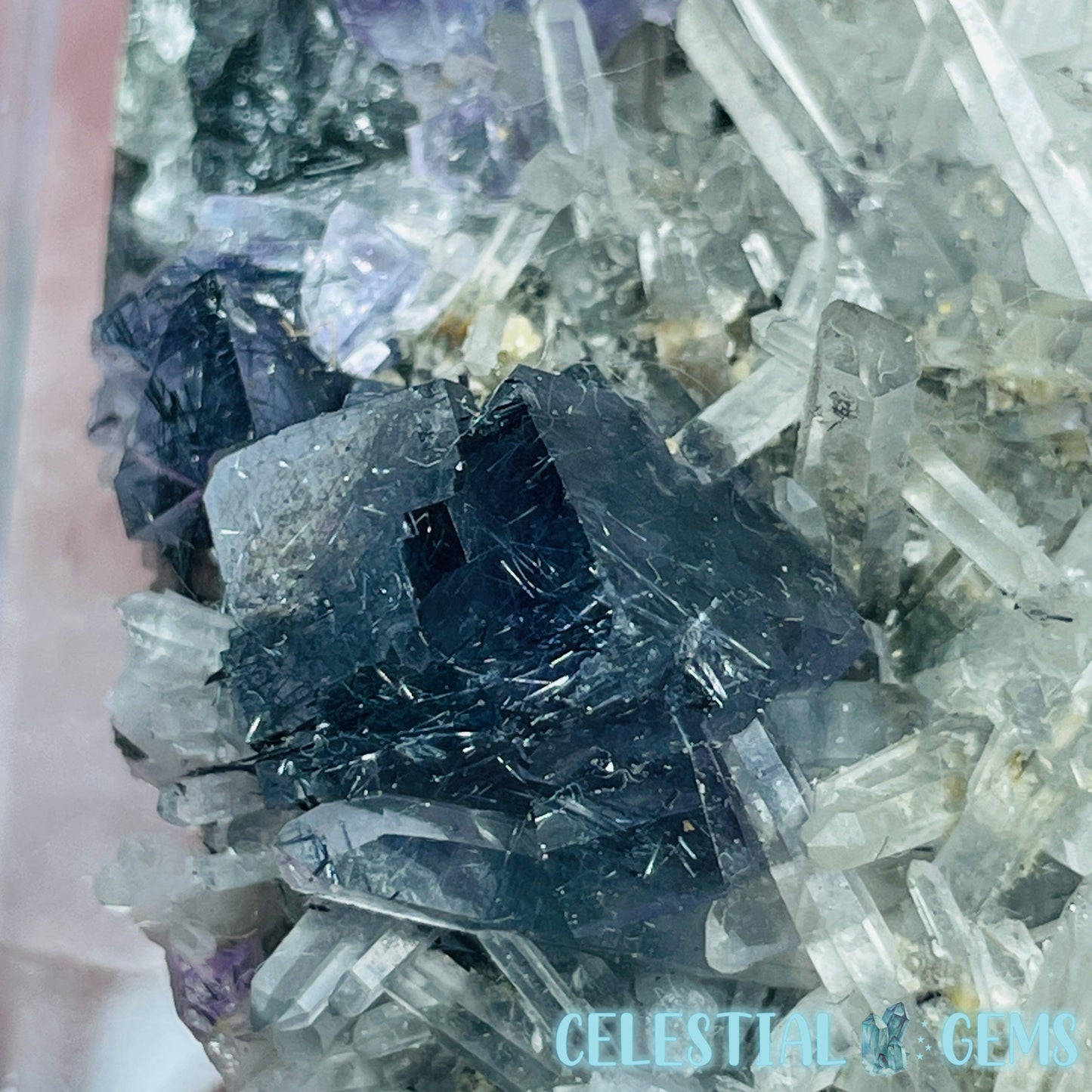 VERY RARE Inner Mongolia Colour-Zoned Fluorite with Jamesonite + Quartz Medium Cluster Specimen