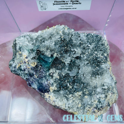 VERY RARE Inner Mongolia Colour-Zoned Fluorite with Pyrite, Jamesonite + Quartz Medium Cluster Specimen