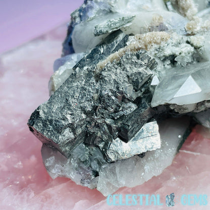 RARE Yaogangxian Colour-Zoned Fluorite, Mica + Pyrite on Chlorite Quartz Medium Cluster Specimen