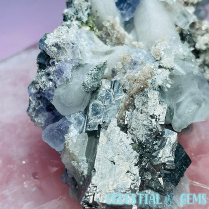 RARE Yaogangxian Colour-Zoned Fluorite, Mica + Pyrite on Chlorite Quartz Medium Cluster Specimen