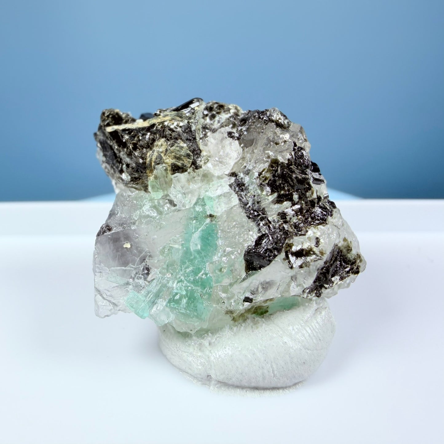 Rare Emerald in Quartz with Tourmaline Crystal Specimen in Box, Zambia