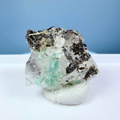 Rare Emerald in Quartz with Tourmaline Crystal Specimen in Box, Zambia