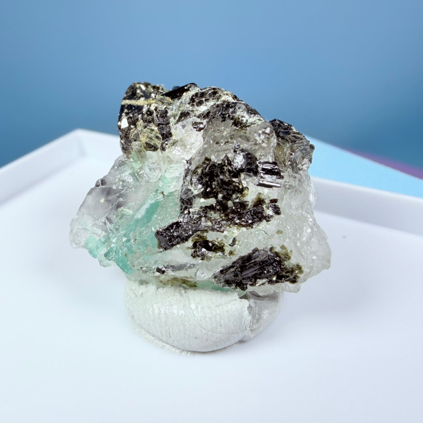 Rare Emerald in Quartz with Tourmaline Crystal Specimen in Box, Zambia