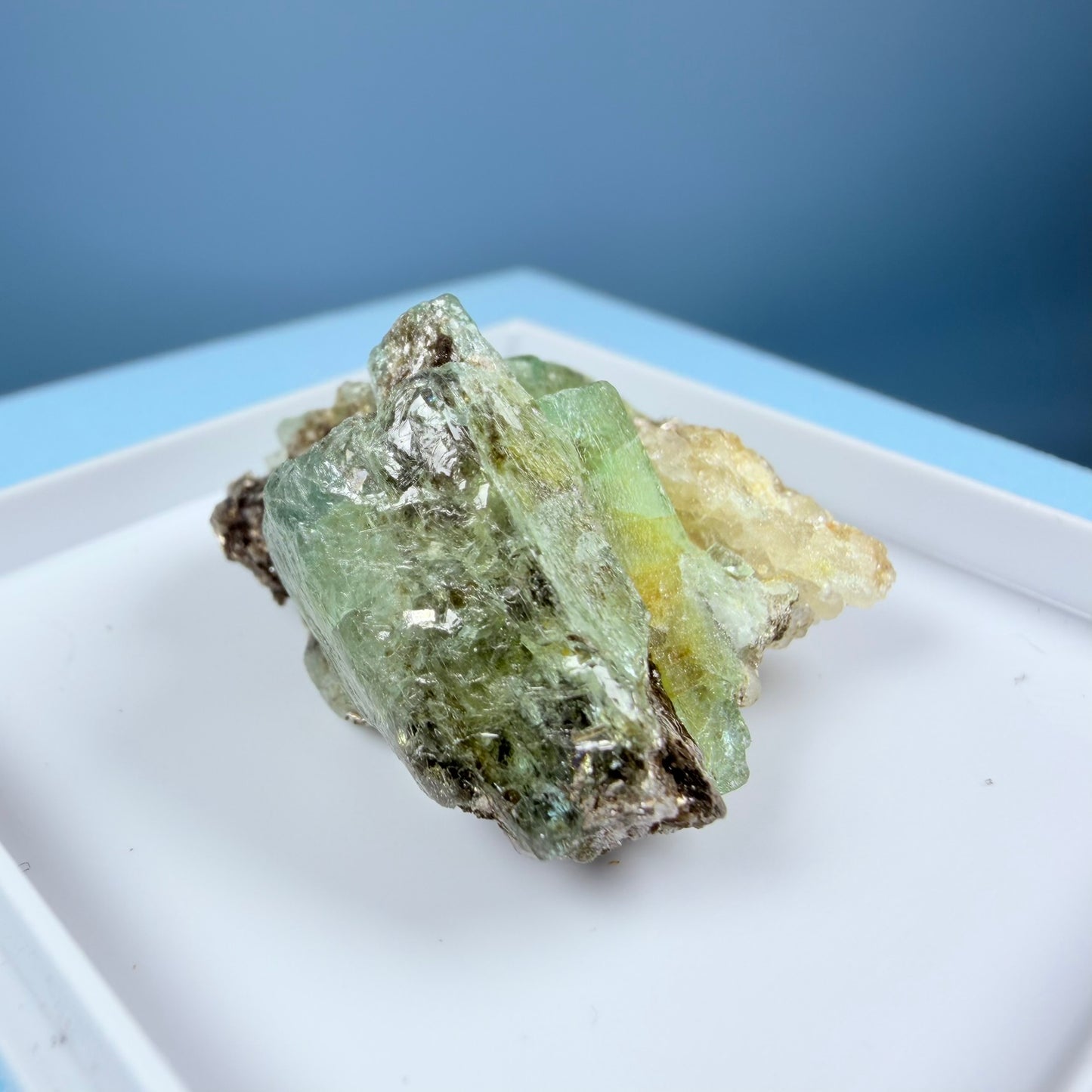 Rare Emerald, Quartz + Tourmaline Crystal Specimen in Box, Zambia