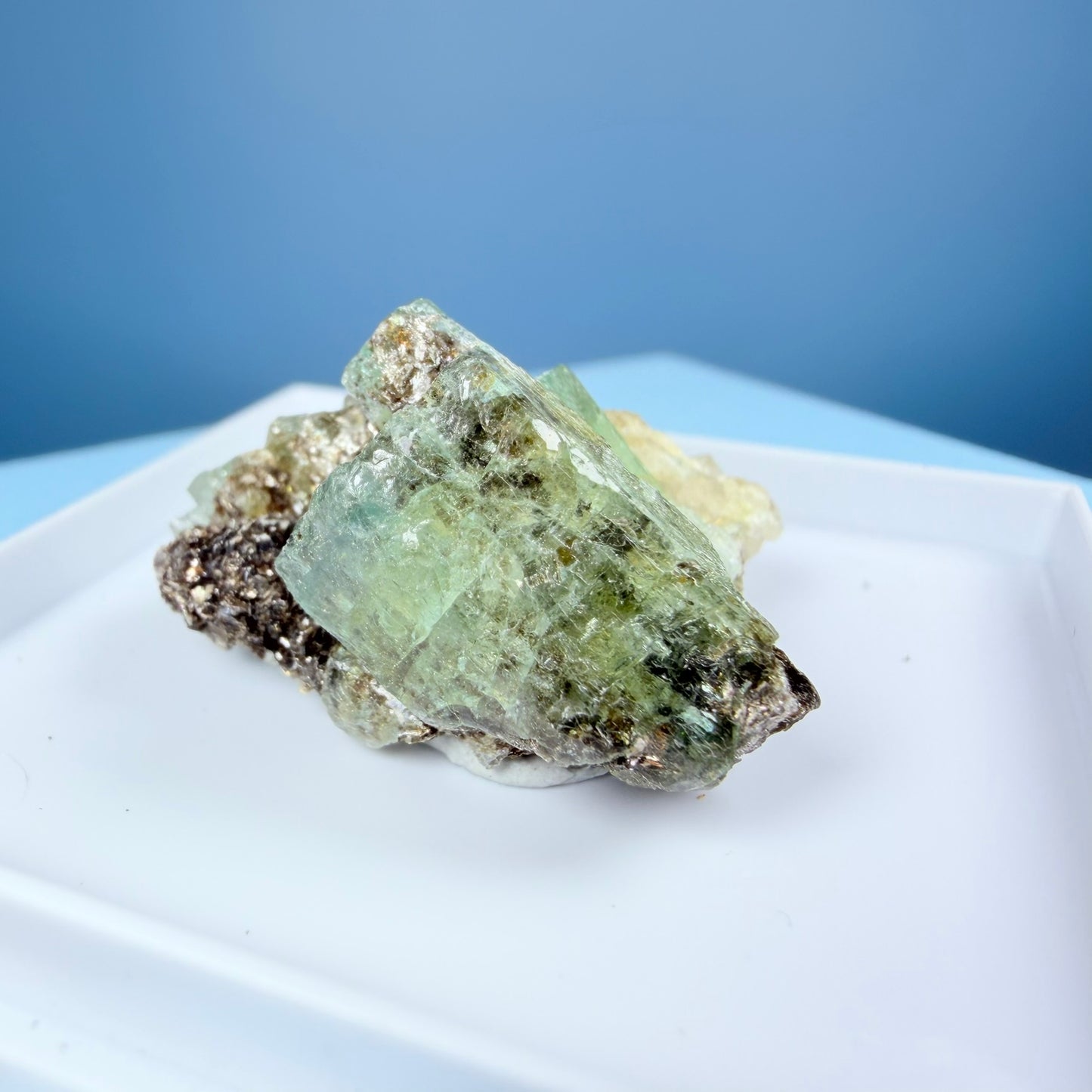 Rare Emerald, Quartz + Tourmaline Crystal Specimen in Box, Zambia