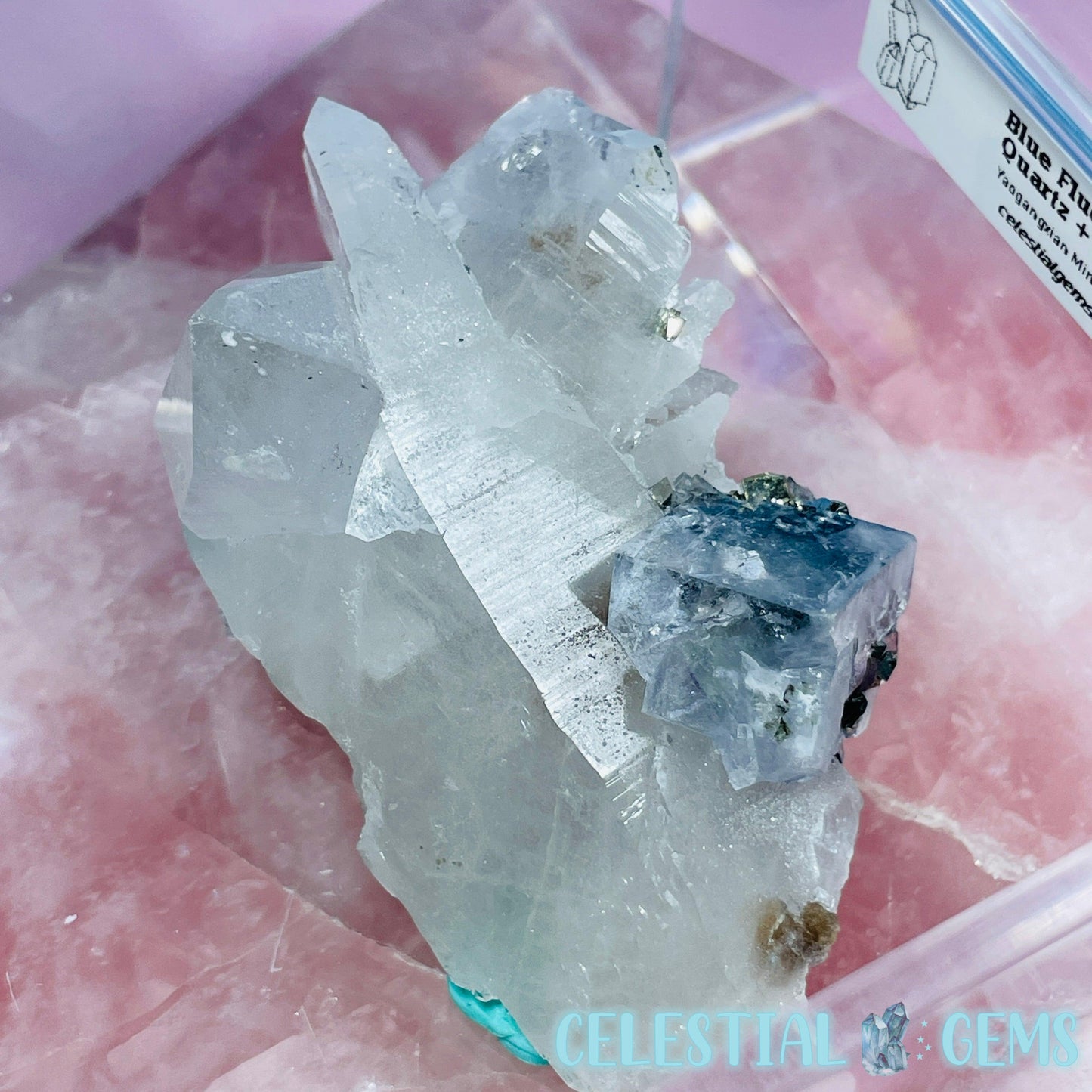 RARE Yaogangxian Blue Fluorite, Pyrite + Quartz Medium Cluster Specimen