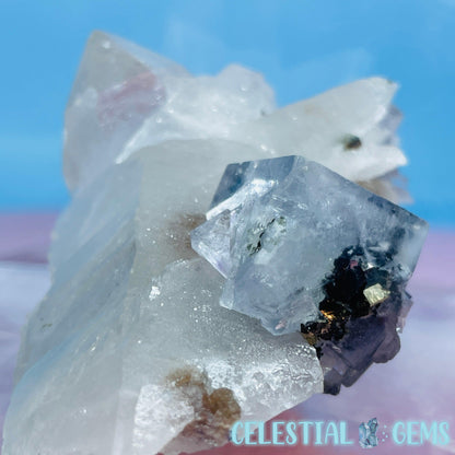 RARE Yaogangxian Blue Fluorite, Pyrite + Quartz Medium Cluster Specimen