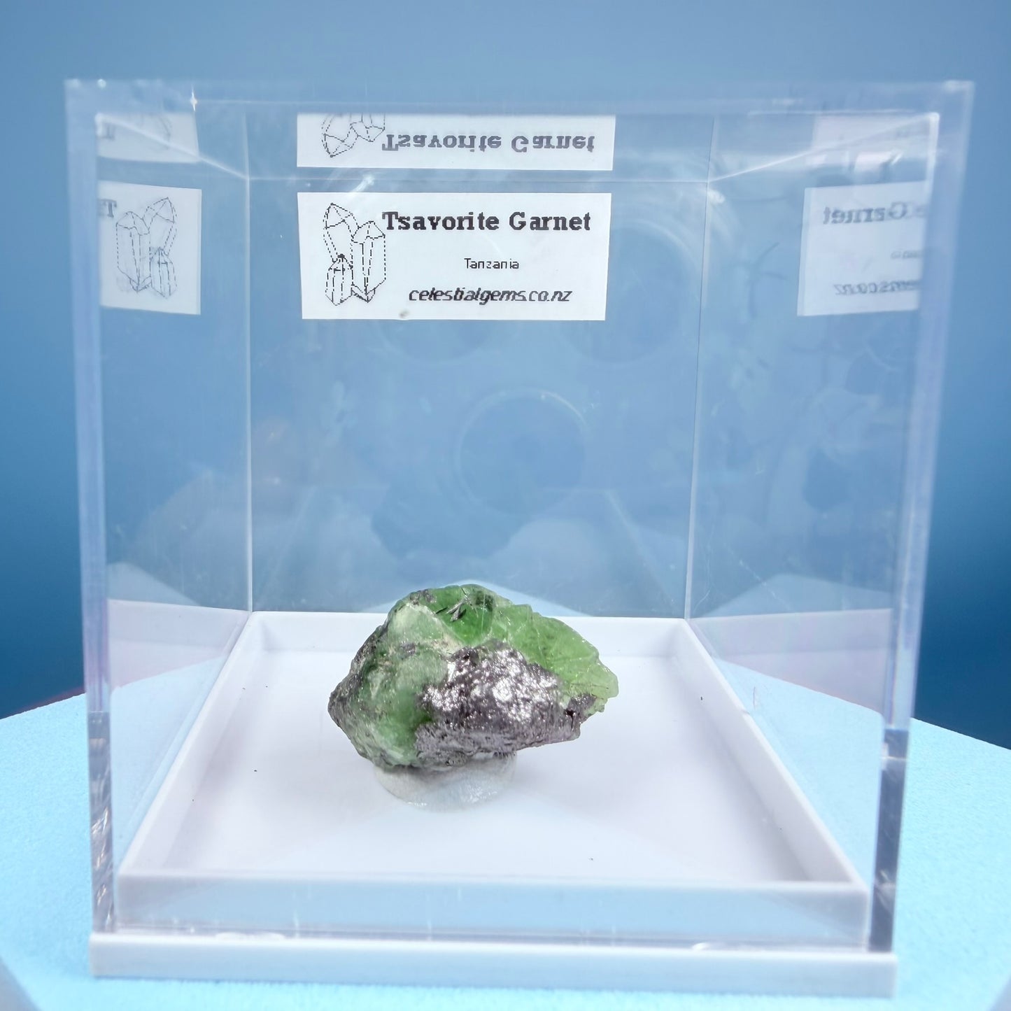 High Grade Tsavorite Garnet on Graphite Specimen in Box