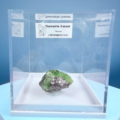 High Grade Tsavorite Garnet on Graphite Specimen in Box