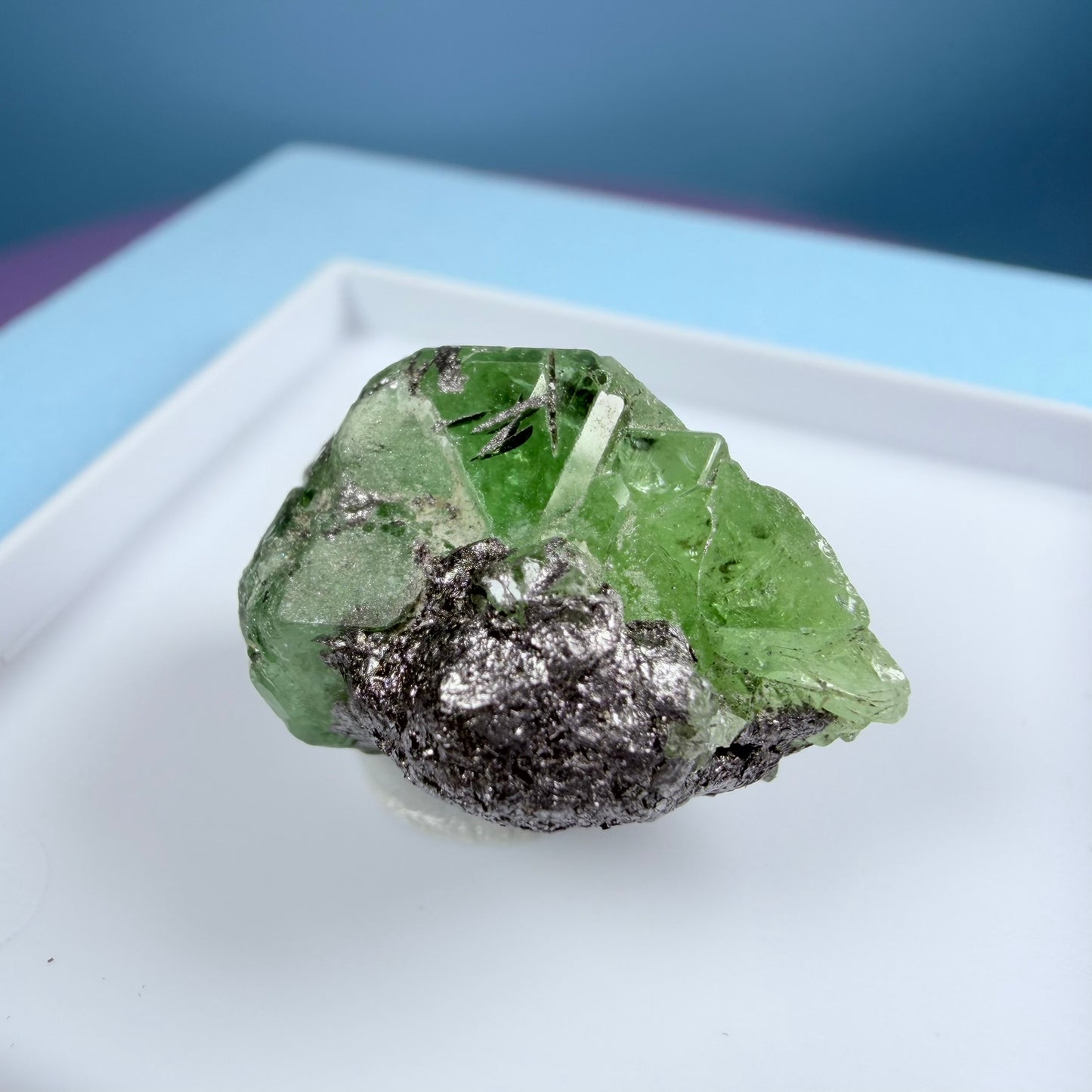 High Grade Tsavorite Garnet on Graphite Specimen in Box