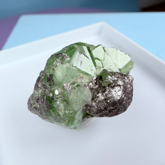 High Grade Tsavorite Garnet on Graphite Specimen in Box