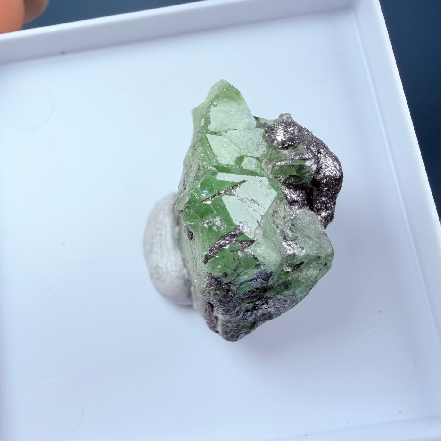 High Grade Tsavorite Garnet on Graphite Specimen in Box