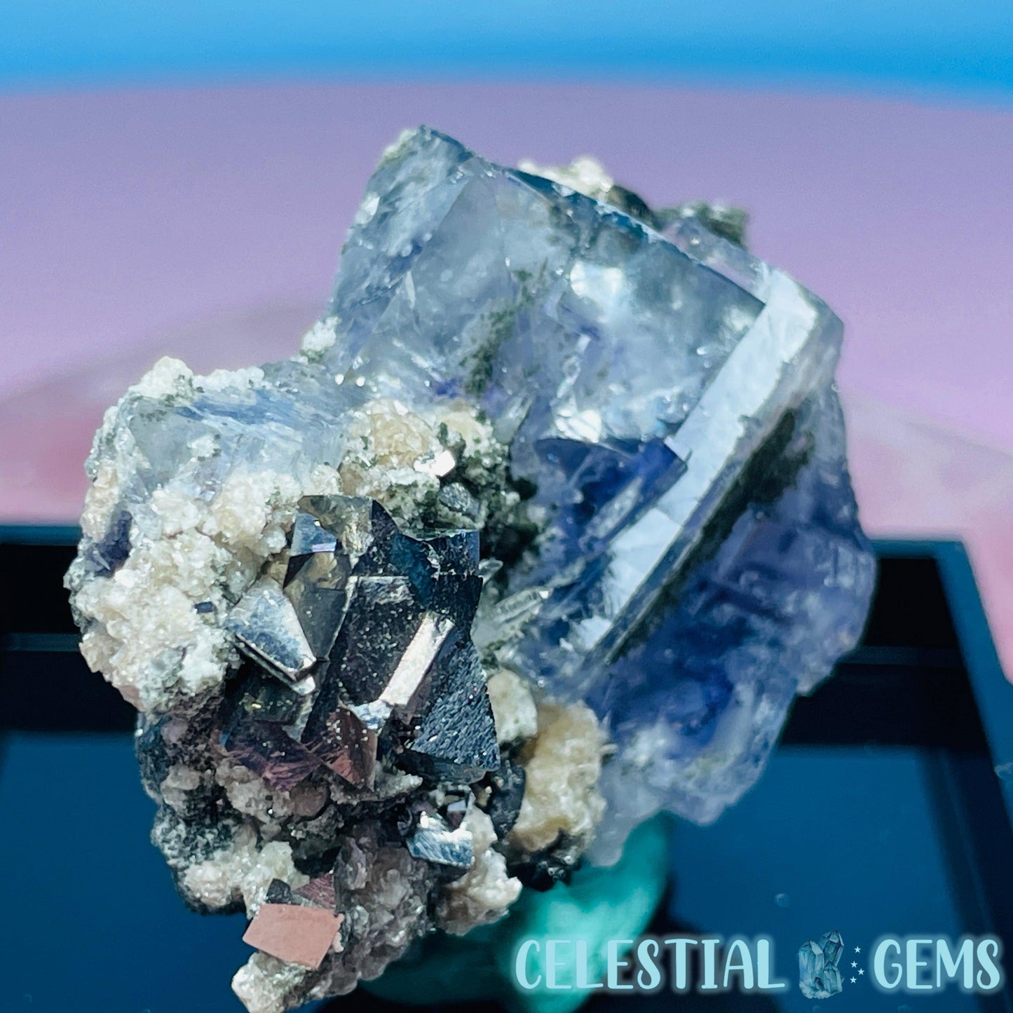 RARE Yaogangxian Colour-Zoned Fluorite with Pyrite, Mica, Quartz + Chlorite Small Cluster Specimen