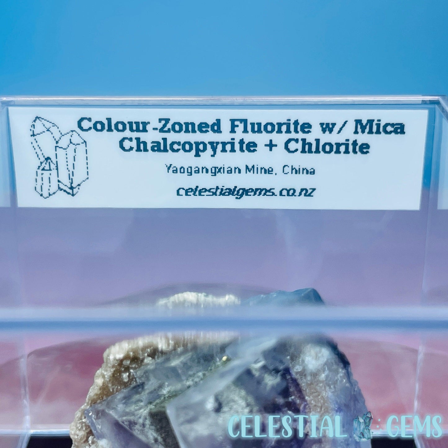 RARE Yaogangxian Colour-Zoned Fluorite with Mica, Chalcopyrite + Chlorite Small Cluster Specimen