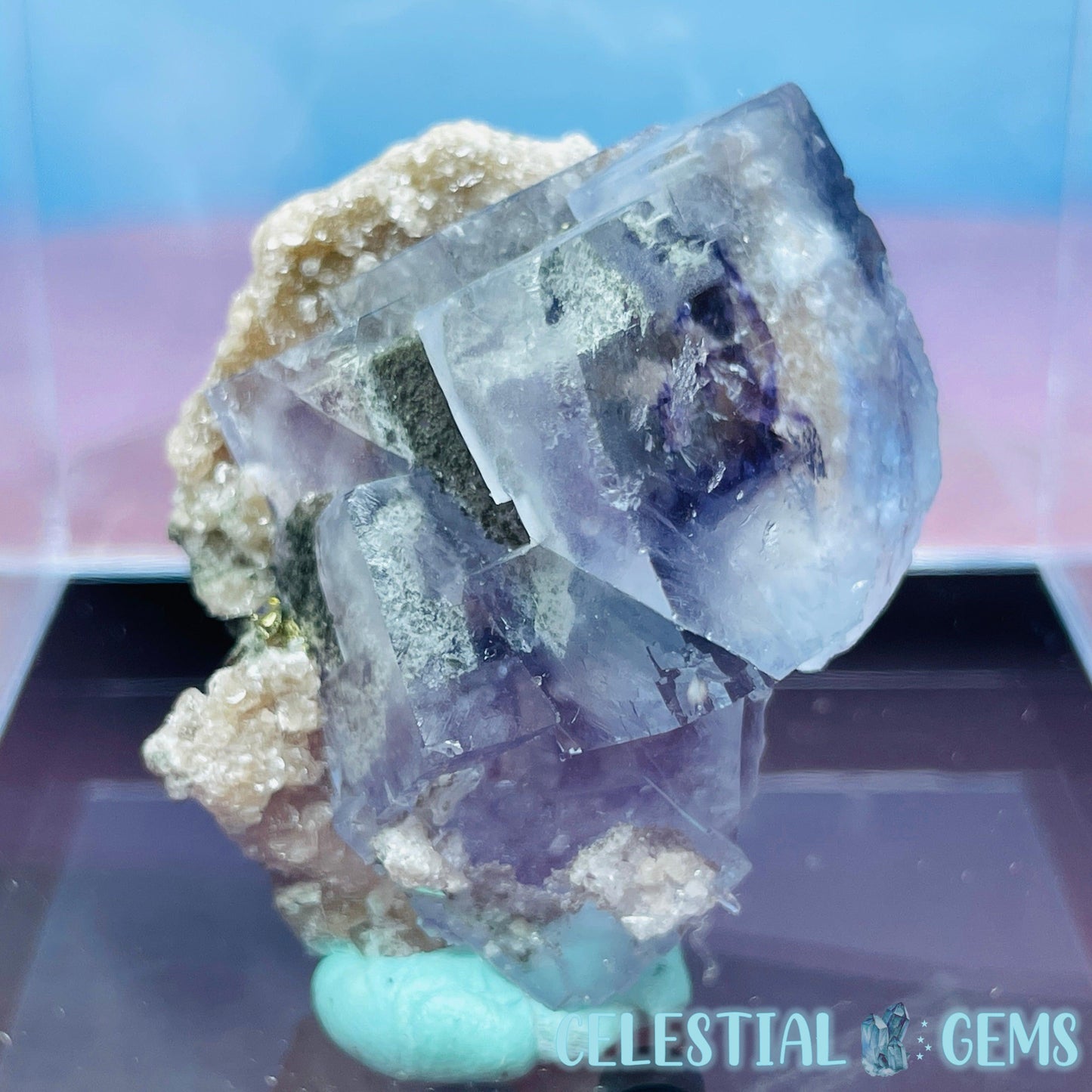 RARE Yaogangxian Colour-Zoned Fluorite with Mica, Chalcopyrite + Chlorite Small Cluster Specimen