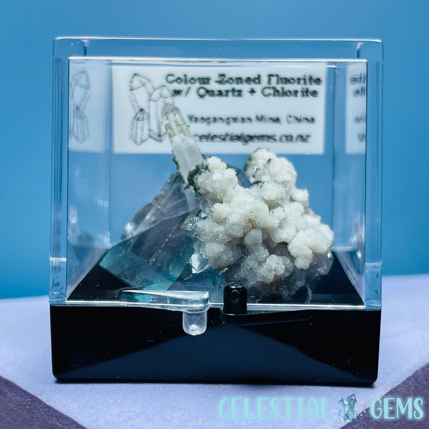 RARE Yaogangxian Colour-Zoned Fluorite, Chlorite + Quartz Mini Cluster Specimen