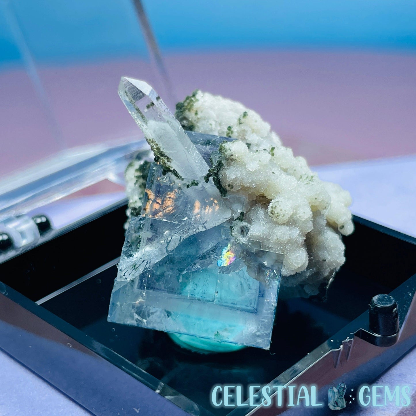 RARE Yaogangxian Colour-Zoned Fluorite, Chlorite + Quartz Mini Cluster Specimen