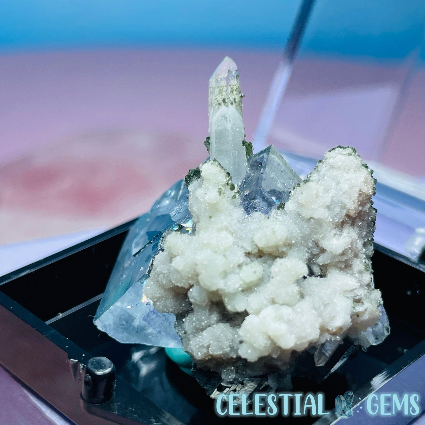 RARE Yaogangxian Colour-Zoned Fluorite, Chlorite + Quartz Mini Cluster Specimen