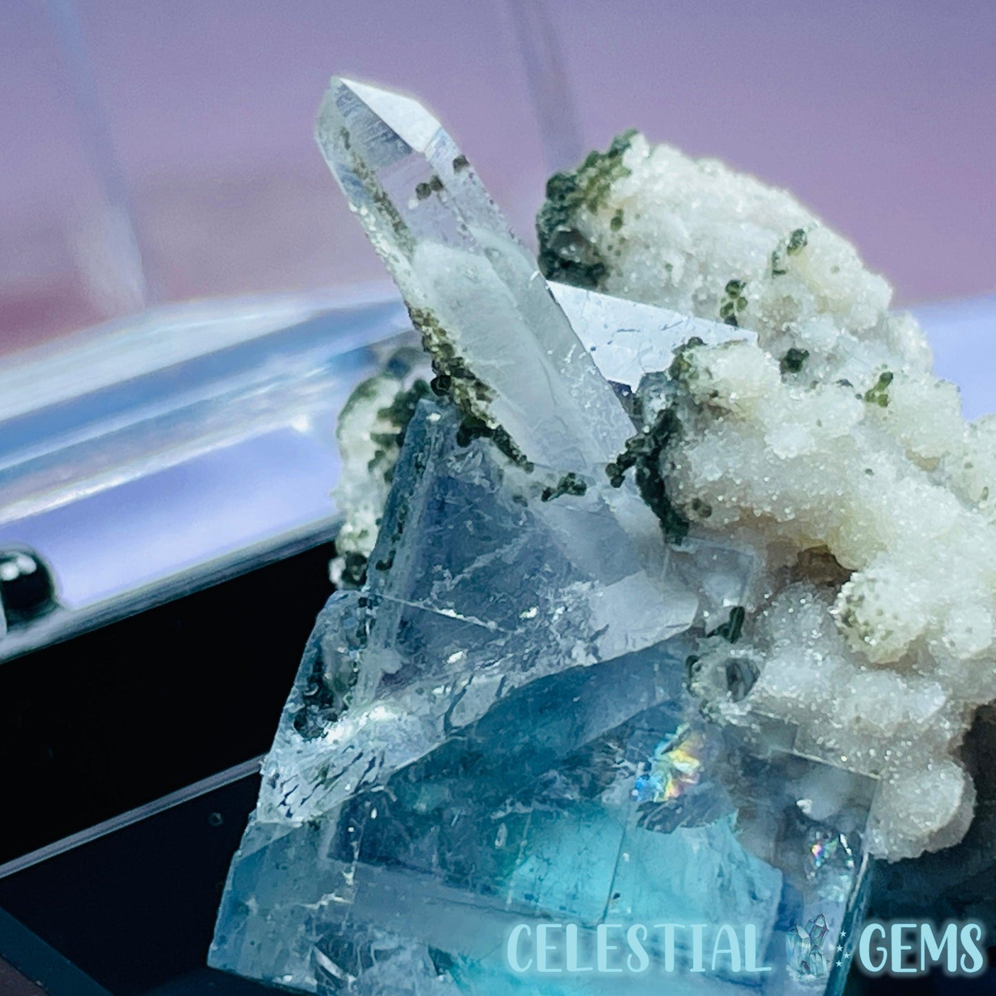 RARE Yaogangxian Colour-Zoned Fluorite, Chlorite + Quartz Mini Cluster Specimen