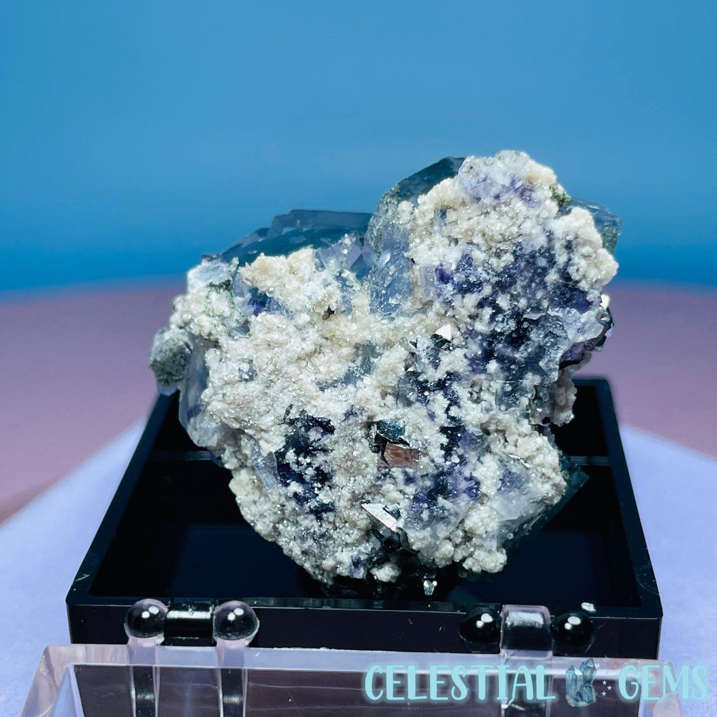 RARE Yaogangxian Colour-Zoned Fluorite, Mica, Chalcopyrite + Chlorite Mini Cluster Specimen