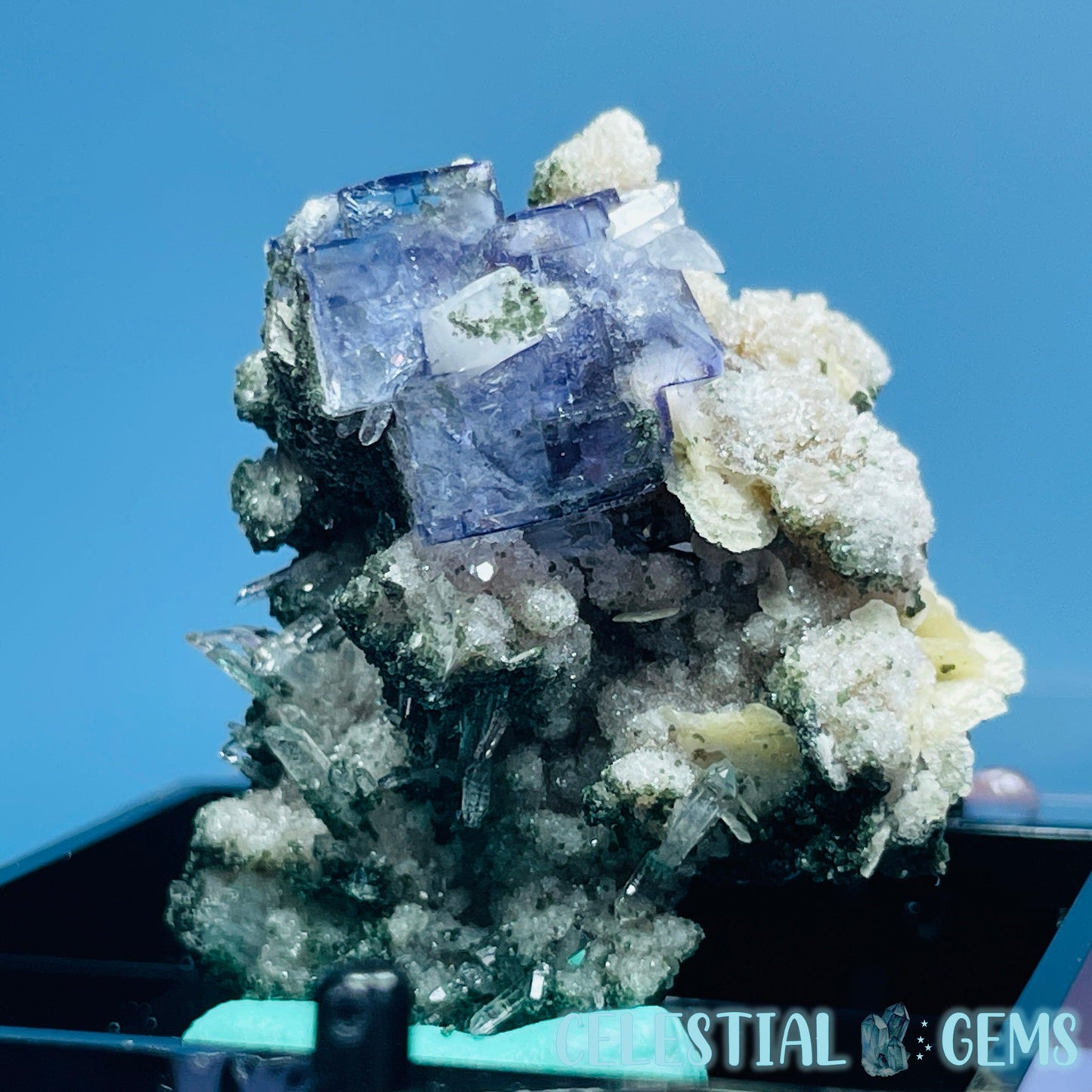 RARE Yaogangxian Fluorite with Calcite, Mica, Chlorite + Quartz Mini Cluster Specimen