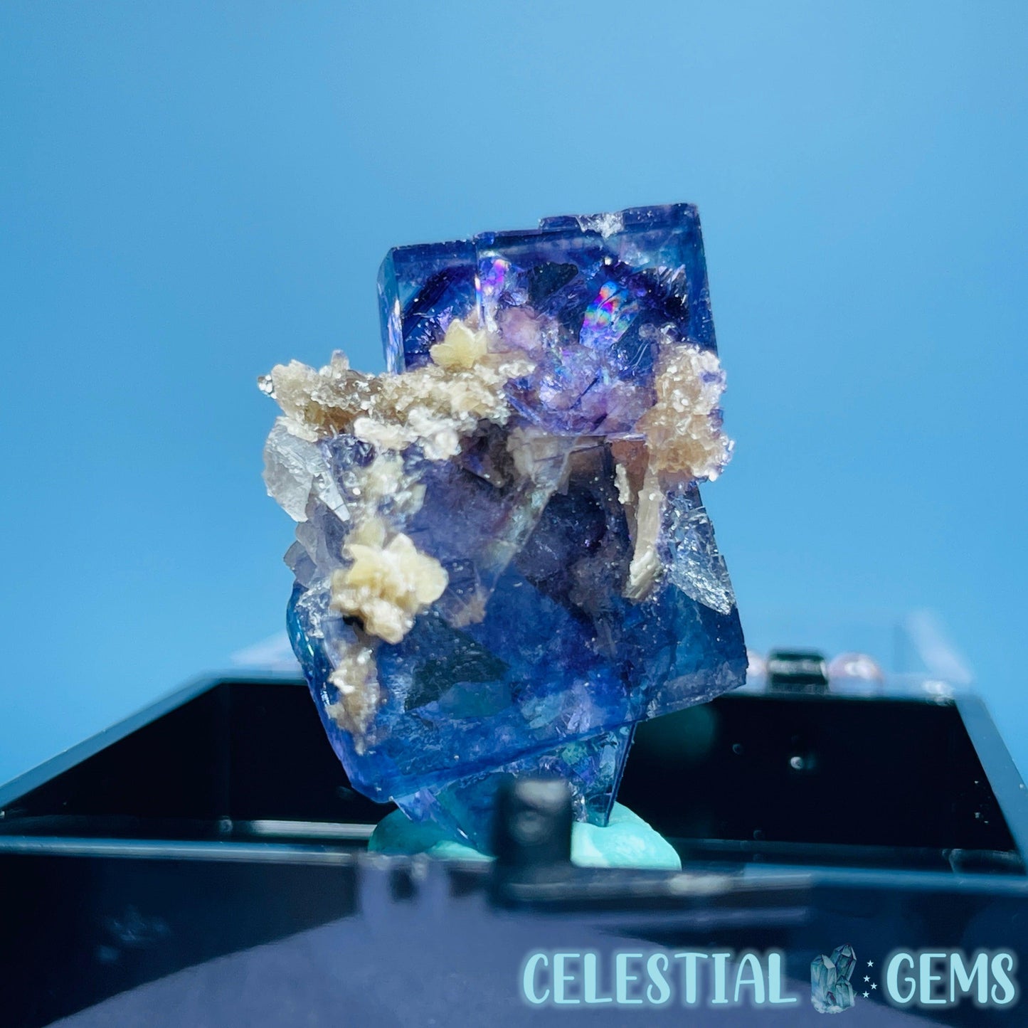 RARE Yaogangxian Colour-Zoned Fluorite with Mica + Calcite Mini Cluster Specimen