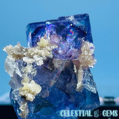 RARE Yaogangxian Colour-Zoned Fluorite with Mica + Calcite Mini Cluster Specimen