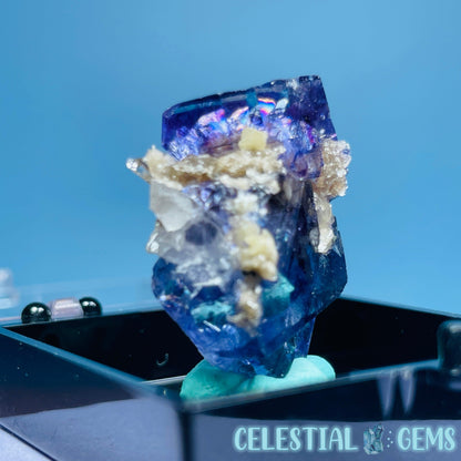 RARE Yaogangxian Colour-Zoned Fluorite with Mica + Calcite Mini Cluster Specimen