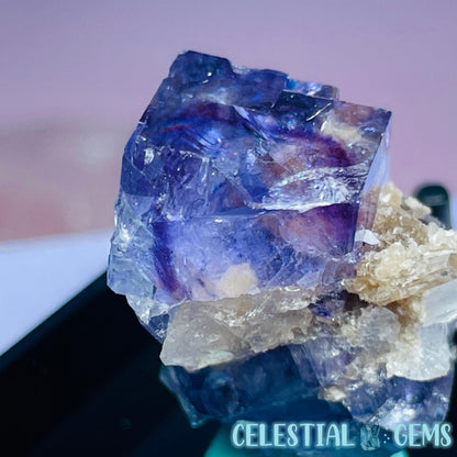 RARE Yaogangxian Colour-Zoned Fluorite with Mica + Calcite Mini Cluster Specimen