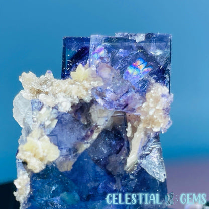 RARE Yaogangxian Colour-Zoned Fluorite with Mica + Calcite Mini Cluster Specimen