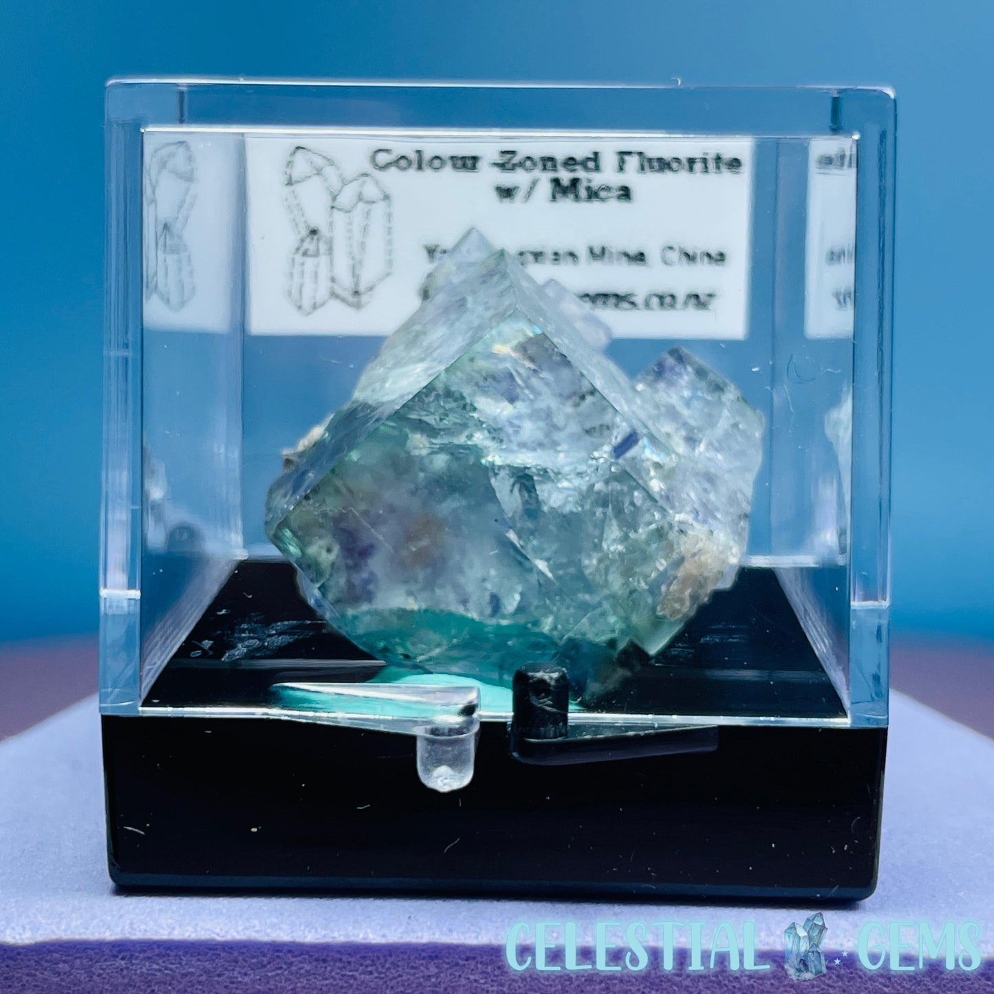 RARE Yaogangxian Colour-Zoned Fluorite with Mica Mini Cluster Specimen