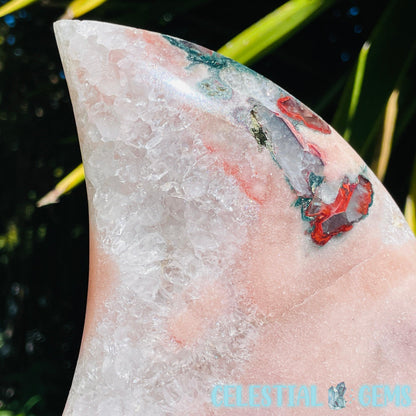 Pink Amethyst + Quartz XL Crescent Moon Carving on Stand