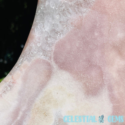 Pink Amethyst + Quartz XL Crescent Moon Carving on Stand