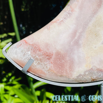 Pink Amethyst + Quartz XL Crescent Moon Carving on Stand