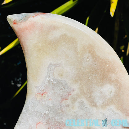 Pink Amethyst + Quartz XL Crescent Moon Carving on Stand