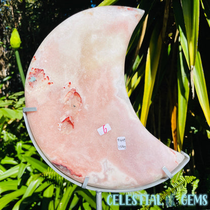 Pink Amethyst + Quartz XL Crescent Moon Carving on Stand