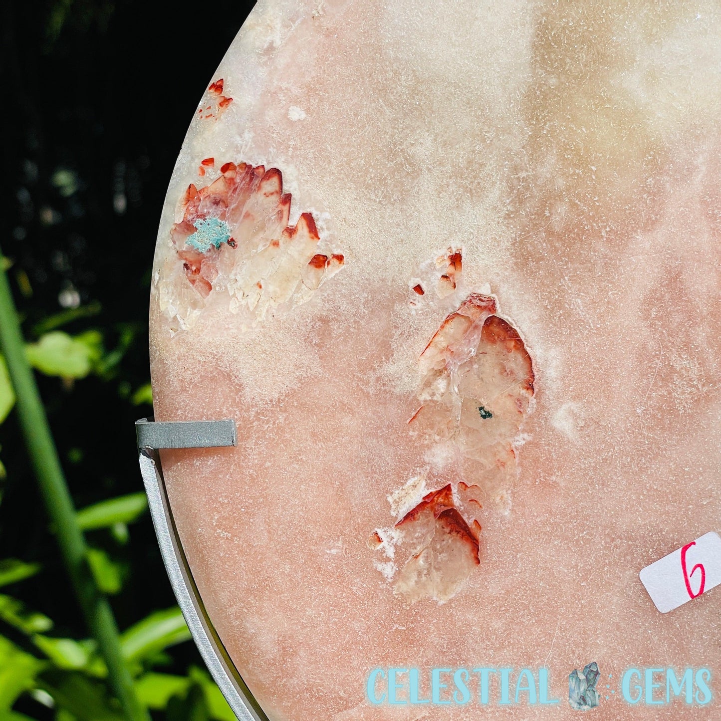 Pink Amethyst + Quartz XL Crescent Moon Carving on Stand