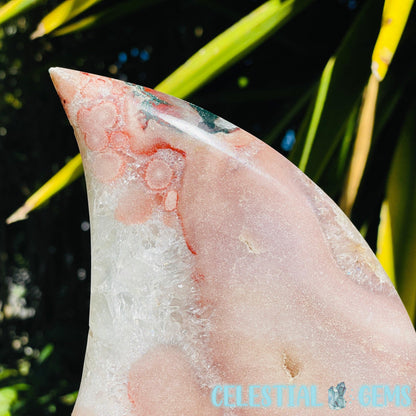 Pink Amethyst + Quartz XL Crescent Moon Carving on Stand