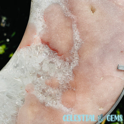 Pink Amethyst + Quartz XL Crescent Moon Carving on Stand