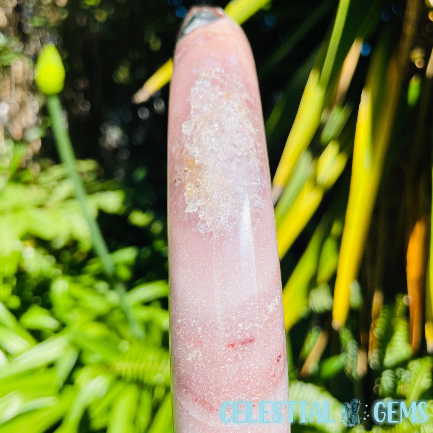 Pink Amethyst + Quartz XL Crescent Moon Carving on Stand