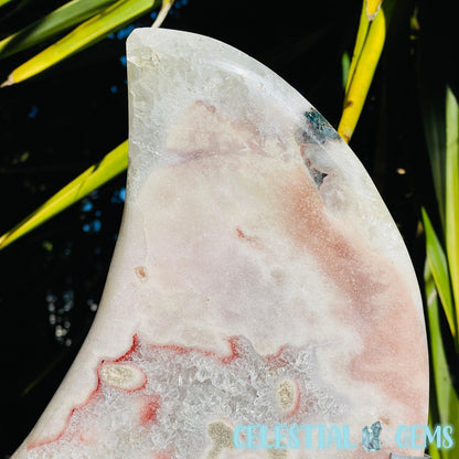 Pink Amethyst + Quartz XL Crescent Moon Carving on Stand