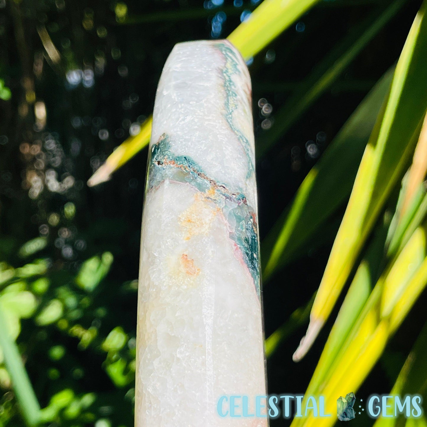 Pink Amethyst + Quartz XL Crescent Moon Carving on Stand