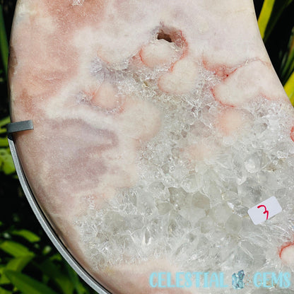 Pink Amethyst + Quartz XL Crescent Moon Carving on Stand